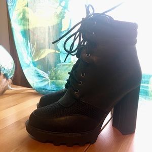 Black Platform Heeled Combat Boots
